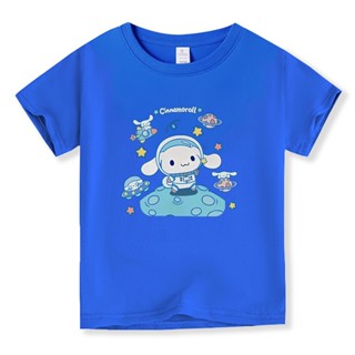 เสื้อยืดแขนสั้น คอกลม ผ้าฝ้าย พิมพ์ลายการ์ตูน Cinnamoroll แฟชั่นฤดูร้อน สําหรับเด็ก