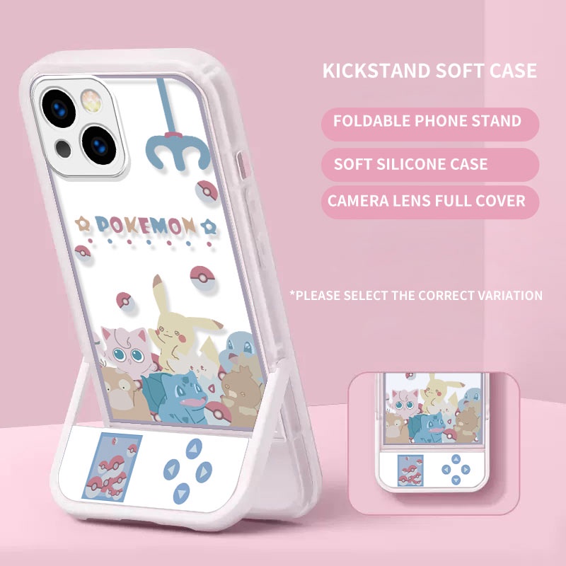Kickstand สําหรับ Redmi 9A 9C 10A 10C หมายเหตุ 12 10 Xiaomi 13 12T 11 POCO M3 X4 GT F3 F5 Pro 5G เกมเครื่อง Pikachu ซิลิโคนนุ่มกรณีคลุมทั้งหมด | Zj A033