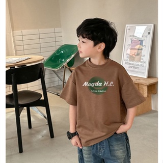 [Baile Little Forest] เสื้อยืดแขนสั้น ผ้าฝ้ายแท้ พิมพ์ลายตัวอักษร ทรงหลวม ขนาดใหญ่ กลาง เข้ากับทุกชุด แฟชั่นฤดูร้อน สําหรับเด็กผู้ชาย