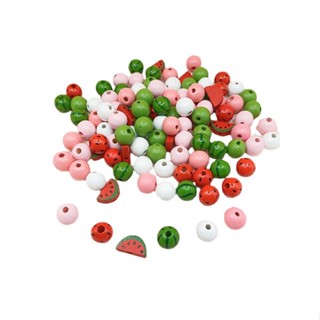 170pcs Bracelet DIY Jewelry Making Fruit Summer Necklace Earring With Hole Watermelon Painted Round Loose Wood Beads