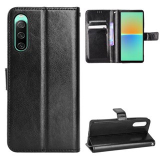 เคสโทรศัพท์หนัง PU ฝาพับ พร้อมช่องใส่บัตร และสายคล้อง หรูหรา สําหรับ Sony Xperia 10 V Flip Cover Xperia10 5