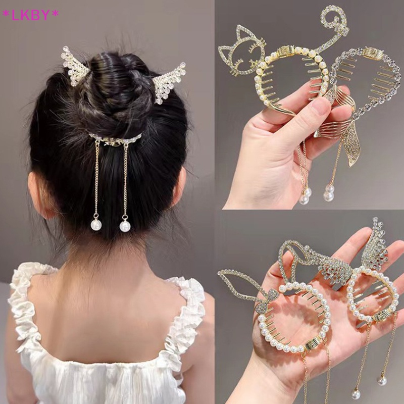 Luckybabys> กิ๊บติดผมหางม้า ดอกไม้ ประดับพลอยเทียม หรูหรา เครื่องประดับผม สําหรับผู้หญิง