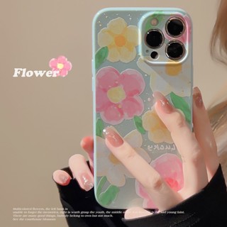 เคสโทรศัพท์มือถือ ป้องกันกล้อง กันกระแทก ลายดอกไม้ ภาพวาดสีน้ํามัน สีฟ้า สีชมพู สําหรับ iPhone 14 13 12 11 Pro Max