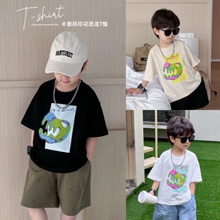 [Do Re Mi] เสื้อยืดผ้าฝ้ายไดโนเสาร์อินเทรนด์ใหม่สำหรับเด็กผู้ชาย