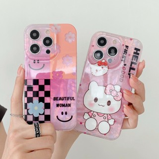 เคสโทรศัพท์มือถือแฟชั่น ลายดอกไม้ คิตตี้ สองด้าน สําหรับ iPhone 11 14 Plus XR XS 12 13 Pro Max