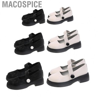 Macospice Women Leather Shoes  Wear Resistant Platform Shoes Rubber Sole Soft Lining Breathable with Buckle Ankle Strap for Daily