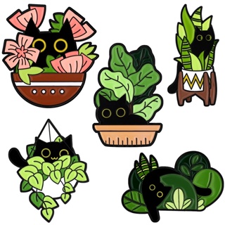 5pcs Clothing Cute Lightweight Alloy Comfortable Animal Green Exquisite Enamel Brooch Fashion Potted Black Cat Pins