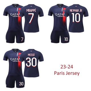 เสื้อกีฬาแขนสั้น ลายทีมชาติฟุตบอลปารีส Messi Neymar Mbappe แฟชั่นฤดูร้อน สําหรับผู้ชาย ไซซ์ 16-2XL 23-24