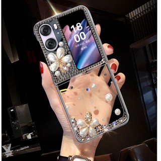 เคสโทรศัพท์มือถือแฟชั่น ลายดอกไม้ ประดับเพชร แวววาว DIY สําหรับ OPPO Find N2 Flip N2Flip