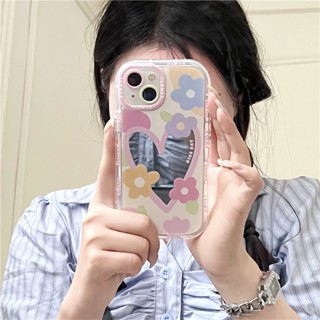 เคสป้องกันโทรศัพท์มือถือกระจก ลายดอกไม้ หัวใจ สําหรับ iPhone 14 13 12 Pro Max 11 14promax