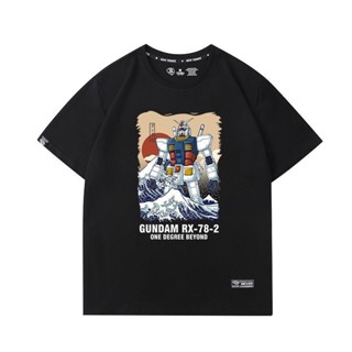 Gundam โมบิลสูทกันดั้ม และ Kanagawa Surf เสื้อยืดแขนสั้นผู้ชาย Anime เสื้อผ้าฝ้ายอะนิเมะ เสื้อคู่