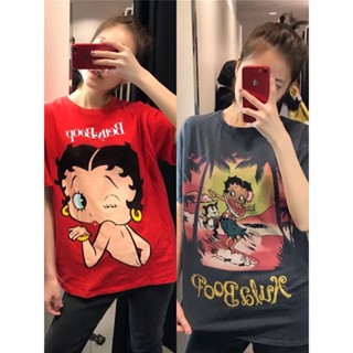 เสื้อยืดแขนสั้น พิมพ์ลายการ์ตูน BETTY BOOP แฟชั่นฤดูร้อน สําหรับคู่รัก