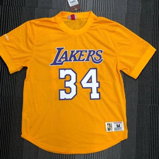 เสื้อกีฬาบาสเก็ตบอลแขนสั้น ลายทีม NBA L.A.Lakers Oneal No.34 พลัสไซซ์ สําหรับผู้ชาย และผู้หญิง