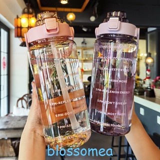 Blossomea ขวดน้ําพลาสติก ความจุขนาดใหญ่ 2000 มล. พร้อมหลอดดูด