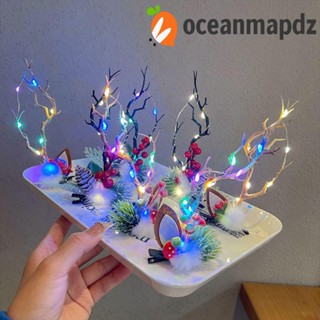 Oceanmapdz คริสต์มาส กวาง เขากวาง กิ๊บ น่ารัก หญิงสาว พร้อมไฟ Led ดอกไม้ เชอร์รี่ วิกผม กวาง ฮอร์น Pinecone ผู้หญิง กิ๊บ