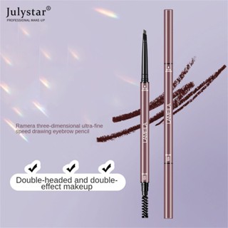 JULYSTAR 4 สี Ultra Slim Double Head ดินสอเขียนคิ้วกันน้ำติดทนนานเครื่องสำอางปากกาเขียนคิ้วสีน้ำตาลเข้มสีเทา