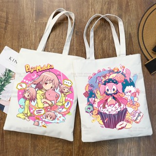 Puella Magi Madoka Magical Shopper Bag ผ้าใบ Kaname Madoka กระเป๋าโท้ท Akemi Mami กระเป๋าถือ Sakura Kyouko กระเป๋าสะพายไหล่ XLRG