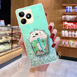 พร้อมส่ง เคสโทรศัพท์มือถือ ลายหมีน่ารัก พร้อมขาตั้ง สําหรับ Realme C53 C55 NFC 10T 10 Pro+ Pro 5G Coca-Cola Edition 4G Plus RealmeC53