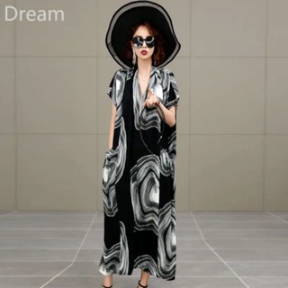 Summer Womens thin new womens fashionable V-neck dress A- line waist-tight loose mid-length womens dress