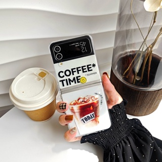 เคสโทรศัพท์มือถือแบบแข็ง กันกระแทก ลายกาแฟน้ําแข็งน่ารัก สําหรับ Samsung Galaxy Z Flip 4 Z Flip 5 Z Flip 3