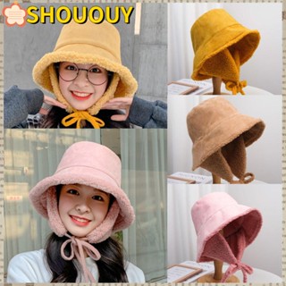 SHOUOUY หมวกบักเก็ต ขนแกะนิ่ม ป้องกันหู สําหรับผู้ชาย และผู้หญิง