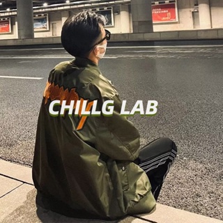 CHILLG LAB ชุดเบสบอลฤดูใบไม้ผลิและฤดูใบไม้ร่วงปกใหม่ลำลองฤดูใบไม้ผลิและฤดูใบไม้ร่วงแจ็คเก็ตชายและหญิงตัวอักษรนักบินน้ำแจ็คเก็ตคู่พังค์หลวม