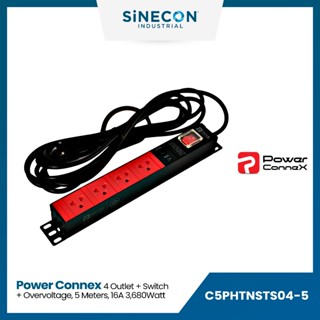 PowerConneX ปลั๊กไฟ รุ่น C5PHTNSTS04-5 | 4ช่อง มาสเตอร์สวิตช์ กันไฟเกิน 16A 3680 Watt สายไฟ 5M มีมอก Power Bar