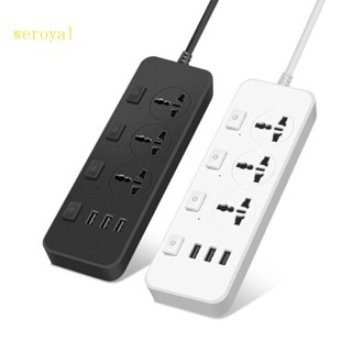 Weroyal รางปลั๊กไฟ US UK EU 5V2 1A ป้องกันไฟกระชาก พร้อม 3 ช่อง 3 พอร์ต USB