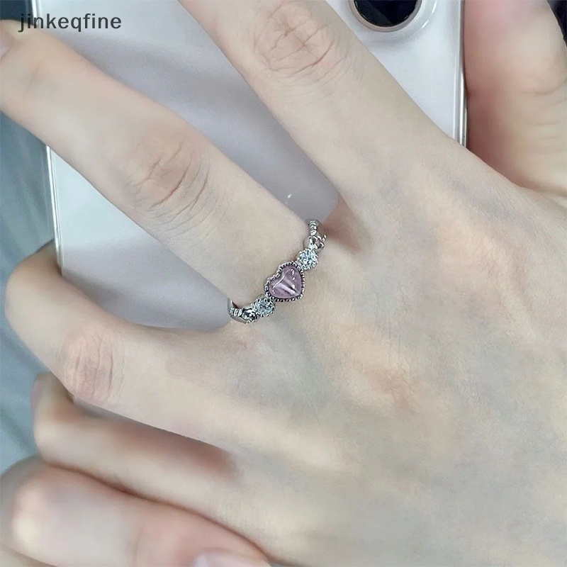 【KETH】แหวนเงิน รูปหัวใจ โอปอล สีชมพู สร้างสรรค์ เครื่องประดับ สไตล์วินเทจ พังก์ น่ารัก สําหรับผู้หญิง