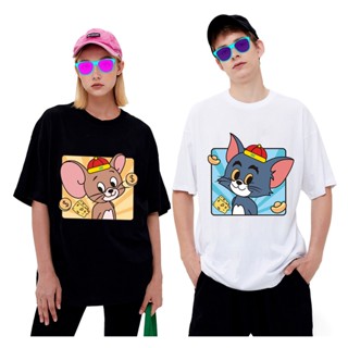 เสื้อ ทอมแอนด์เจอร์รี ทรงหลวม Tom and Jerry แขนสั้นคอกลม แฟชั่นคู่รัก พิมพ์ลายการ์ตูน cotton ผู้ชายและผู้หญิงสามารถใส่