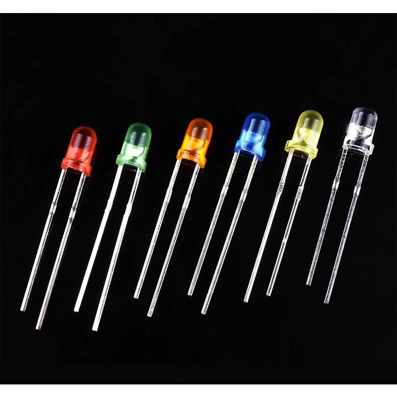 ไดโอดเรืองแสง LED 3 มม. สีแดง น้ําเงิน ขาว เหลือง เขียว ม่วง ส้ม ส้ม 10 ชิ้น