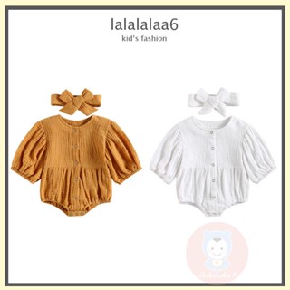 Laa6 ชุดรอมเปอร์ แขนสั้น สีพื้น พร้อมที่คาดผม สําหรับเด็กทารกผู้หญิง