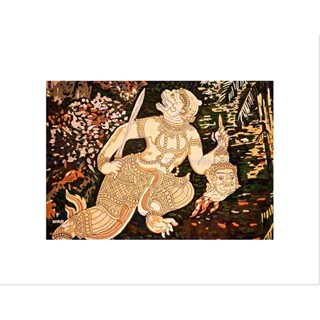 ภาพจิตรกรรมฝาผนัง พิมพ์ลายดาบลิง Hindu Hanuman B12x8237