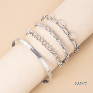 Fancy สร้อยข้อมือโซ่หนา หลายชั้น สําหรับผู้หญิง 4 ชิ้น / ชุด