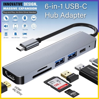 【จัดส่งรวดเร็ว】อะแดปเตอร์ฮับ Usb C 3.0 Type C 6 In 1 สําหรับแล็ปท็อป HDMI PD 6 In 1 SD TF การ์ดรีดเดอร์