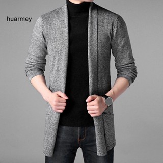 Huarmey เสื้อคาร์ดิแกนกันหนาว ผ้าถัก ป้องกันการหดตัว สีพื้น แฟชั่นฤดูใบไม้ร่วง และฤดูหนาว สําหรับผู้ชาย