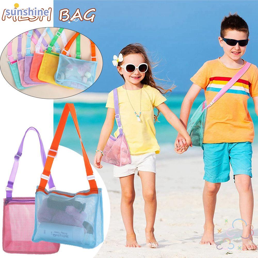 SSUNSHINE กระเป๋าตาข่าย สีส้ม แบบพับได้ เหมาะกับเดินชายหาด สําหรับผู้หญิง