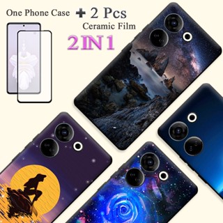 2 IN 1 Tecno Camon 20 CK6 Camon 20 Pro 4G CK7n เคสโทรศัพท์ TPU นิ่ม เพ้นท์สีสัน พร้อมฟิล์มนิรภัย แบบโค้ง