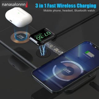 Nanasn| 3 in 1 แท่นชาร์จแม่เหล็กไร้สาย 30W 15W แบบคู่ ชาร์จเร็ว สําหรับโทรศัพท์มือถือ หูฟัง นาฬิกา B2P9