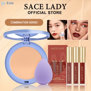 SACE LADY 3PCS Makeup Sleeve Air Cushion Powder+lipstick *3 +Makeup Egg Matte Waterproof And Long-last Makeup ↑Eele