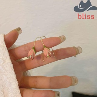 BLISS ต่างหูระย้า แบบตะขอยาว รูปดอกทิวลิป สไตล์เรโทร เครื่องประดับ สําหรับผู้หญิง