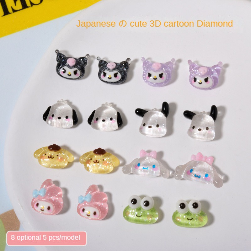5 ชิ้นมือวาดเรซินการ์ตูนเครื่องประดับเล็บ / อุปกรณ์เสริมเล็บกบสุนัขคุโลมิพุดดิ้งน่ารัก / อุปกรณ์ทำเล็บน้องหมาน่ารัก