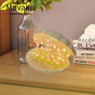 Muvako โคมไฟเซรามิค รูปดอกทิวลิป 20 ดอก ใช้แบตเตอรี่ แฮนด์เมด DIY สําหรับตกแต่งห้องนอน