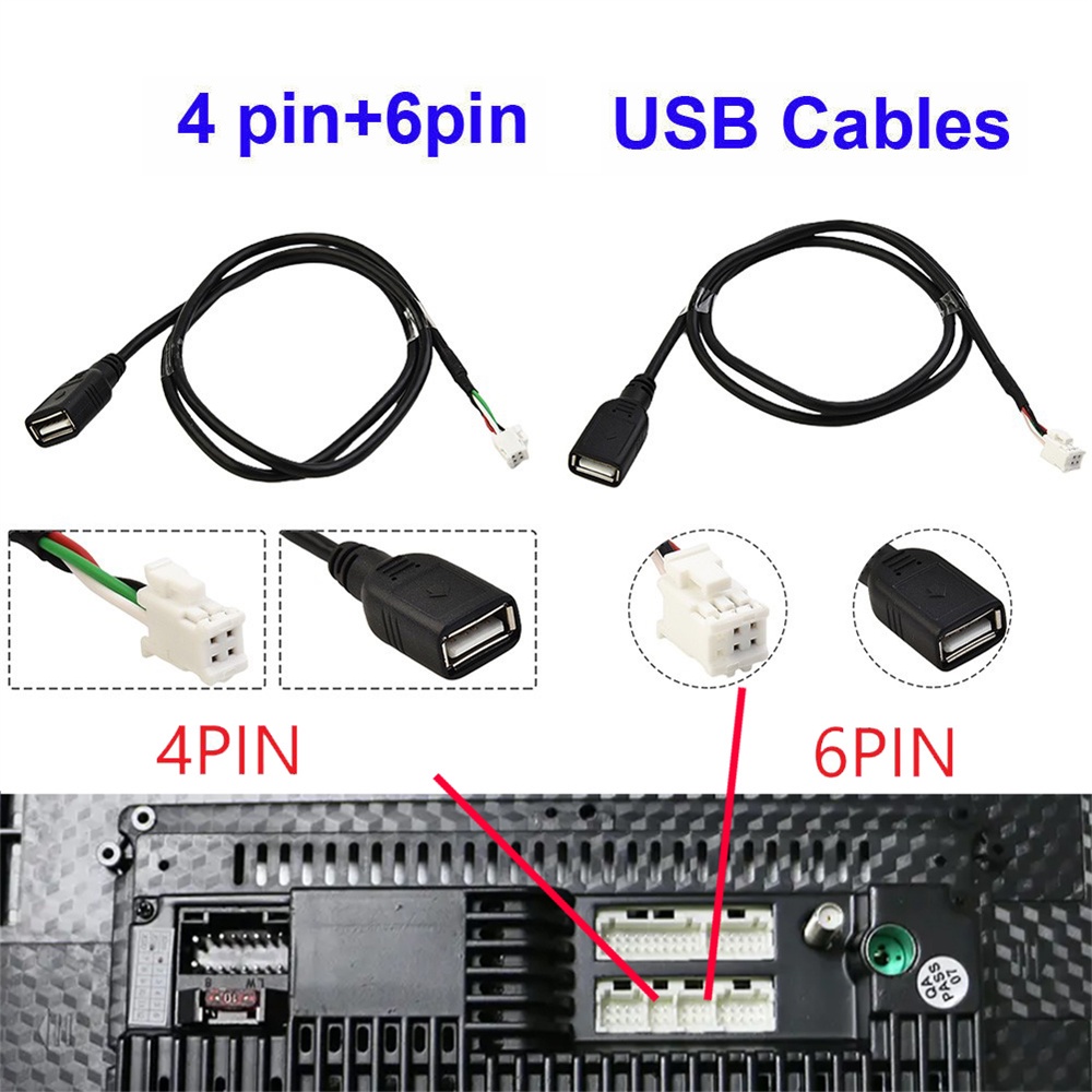 สายเคเบิล USB คู่ สําหรับเครื่องเล่นมัลติมีเดีย วิทยุรถยนต์ Android ยาว 4 Pin 6 Pin 2 ขั้วต่ออะแดปเตอร์ USB สากล