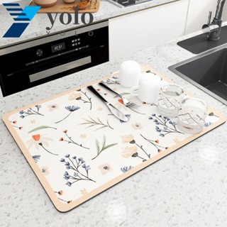 Yolo แผ่นรองจาน กันลื่น พิมพ์ลายดอกไม้ สําหรับครัวเรือน 2023