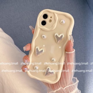 เคสโทรศัพท์มือถือ ซิลิโคนนุ่ม ลายหัวใจ ไข่มุก สําหรับ Huawei p60pro mate50pro p40 mate30 Cream Wave 20