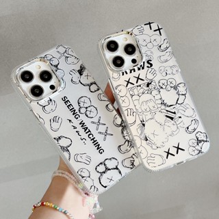 เคสโทรศัพท์มือถือ ป้องกันเต็มเครื่อง ลายการ์ตูน Kaws สีเงิน สําหรับ iPhone 14ProMax 13 12 11