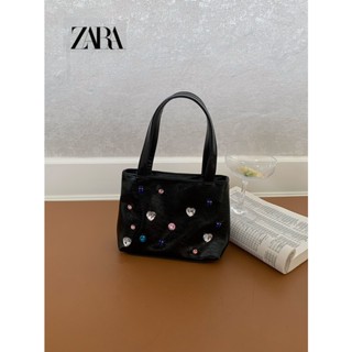 Zara Niche กระเป๋าสะพายไหล่ ทรงโท้ท ใส่โทรศัพท์มือถือ ประดับพลอยเทียม สีเงิน สําหรับผู้หญิง