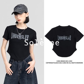 Solenne  เสื้อครอป เสื้อยืดผู้หญิง ครอป baby tee สาวเรโทร 2023 NEW Style สวยงาม ทันสมัย Chic สบาย A29J12K 36Z230909