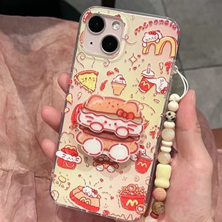 Ins ใหม่ เคสโทรศัพท์มือถือ กันตก ป้องกัน ลายการ์ตูนแฮมเบอร์เกอร์ เฮลโลคิตตี พร้อมสายโซ่คล้อง สําหรับ Apple Iphone 14promax 13 11 14pro 13pro 14